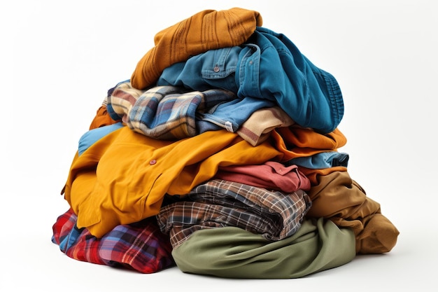 Photo a pile of clothes stacked together a disorganized pile of clothes of various colors and textures stacked on top of each other on white or png transparent background