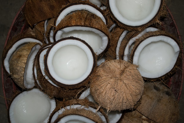 Pile of coconuts in the basket