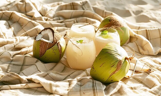 Photo a pile of coconuts on a blanket with a cloth