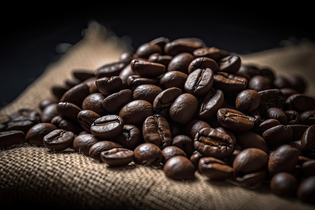 A pile of coffee beans on a burlap bag