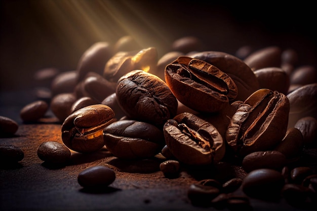 Pile of coffee beans sitting on top of a table generative ai