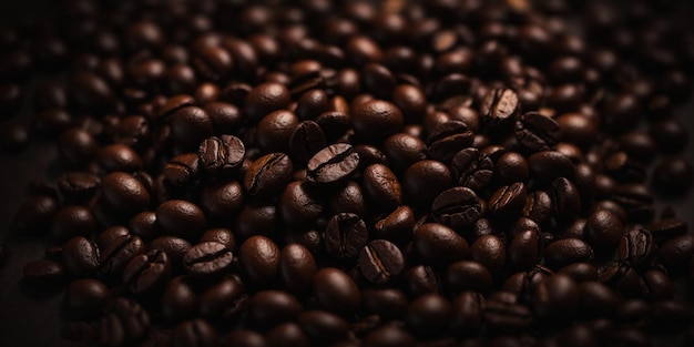 a pile of coffee beans with a white label on the bottom