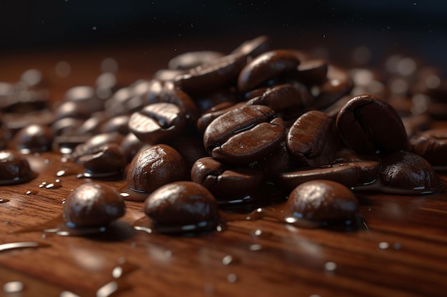 A pile of coffee beans with the word coffee on it