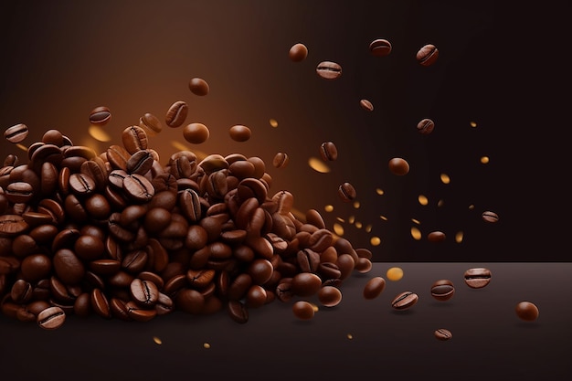 A pile of coffee beans with the words coffee on the bottom.