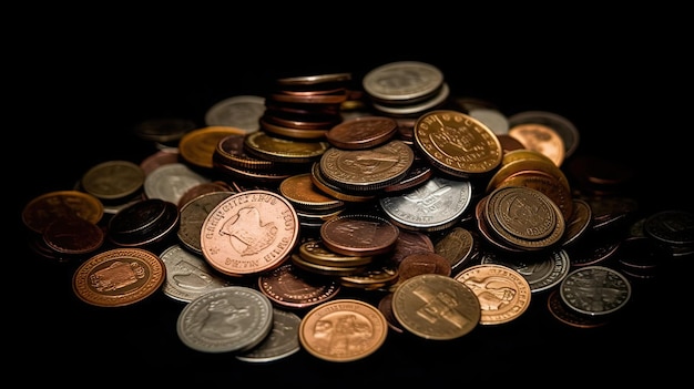 a pile of coins on a black background