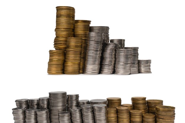 Pile of coins isolated on a white background Banking and money