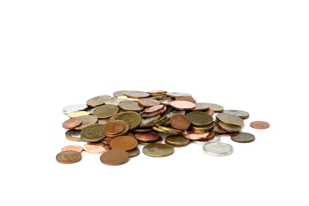 Pile of coins isolated on white background