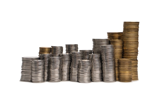 Pile of coins isolated on a white background