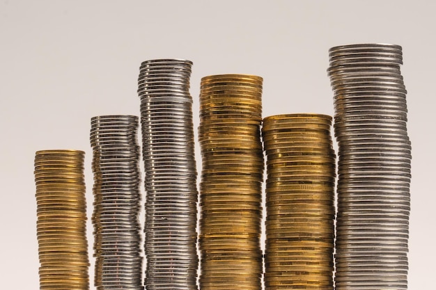 Pile of coins isolated on a white background