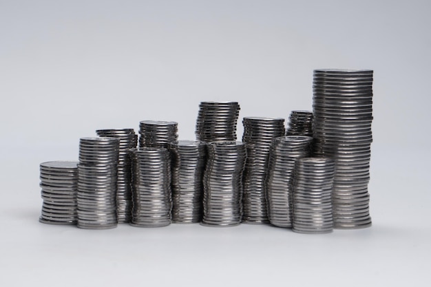 Pile of coins isolated on a white background