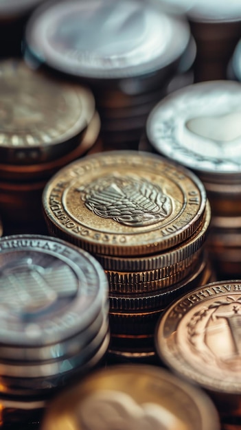 Photo a pile of coins with a crown on one of them