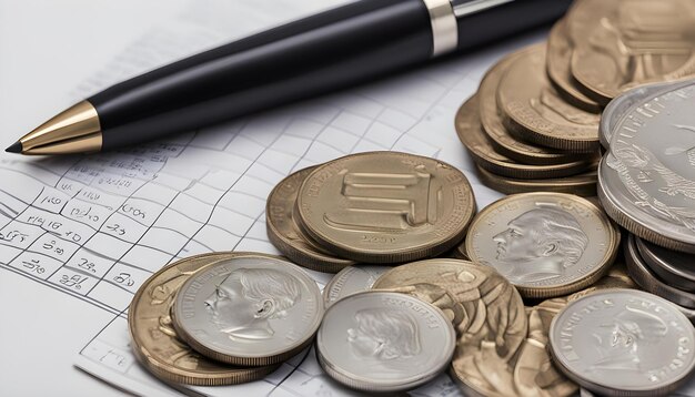 Photo a pile of coins with the letter m on it