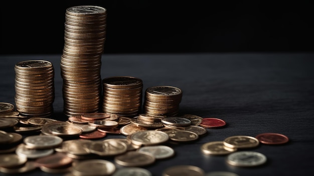 Pile of Coins with Red Percentage Arrows