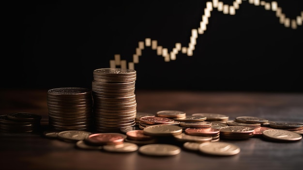 Pile of Coins with Red Percentage Arrows