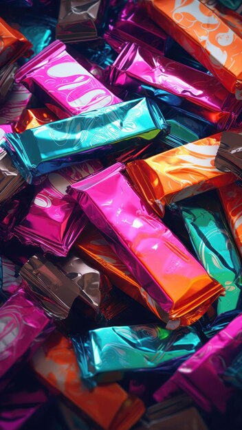 배경 클로즈업 뷰로 다채로운 사탕  ⁇ 어리 생성 AI