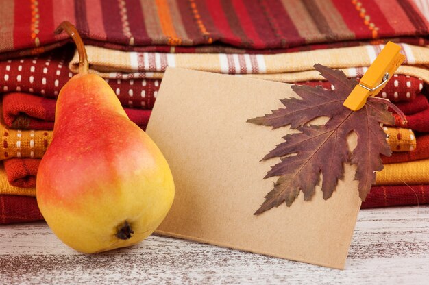 Pile of colorful cloth with pear