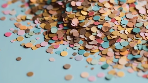Photo a pile of colorful confetti on a blue background