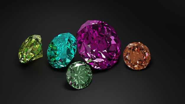 A pile of colorful diamond on dark background.