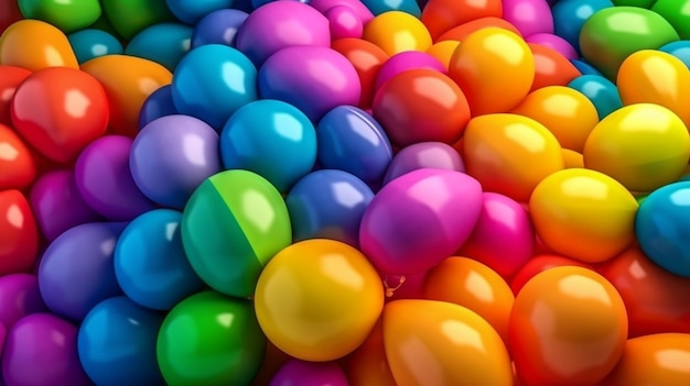 A pile of colorful easter eggs with the word easter on the top.