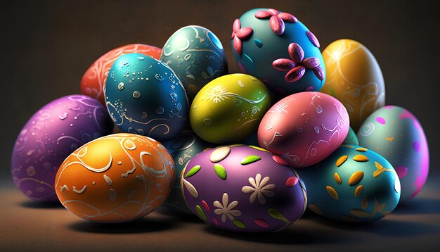 A pile of colorful easter eggs