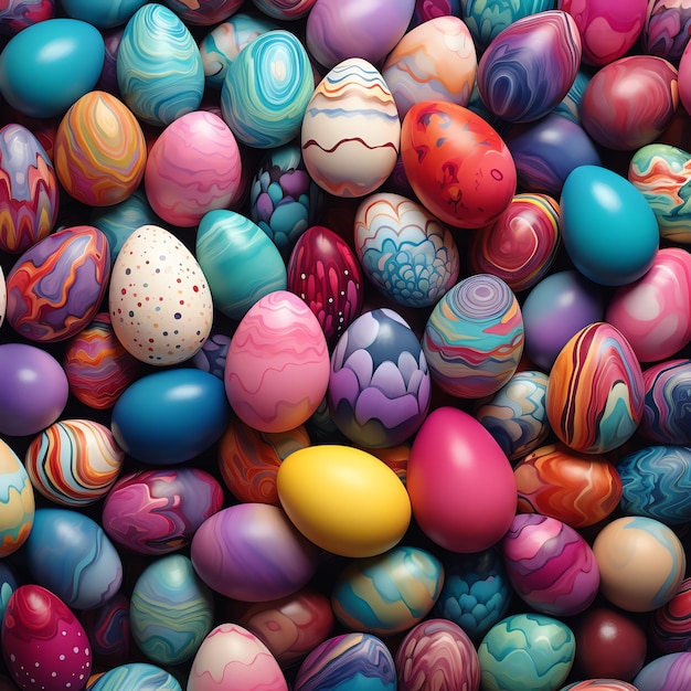 Photo a pile of colorful eggs