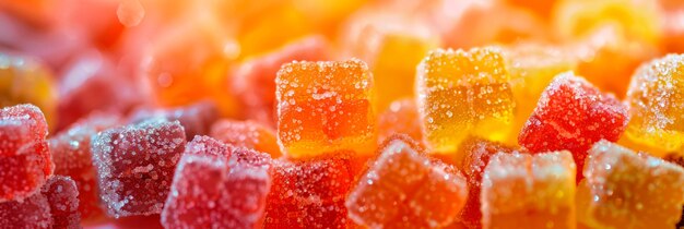 Куча красочных жевательных конфет, демонстрирующих свои яркие оттенки и жевательные текстуры