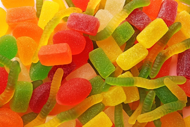 Pile of colorful jelly candies as background