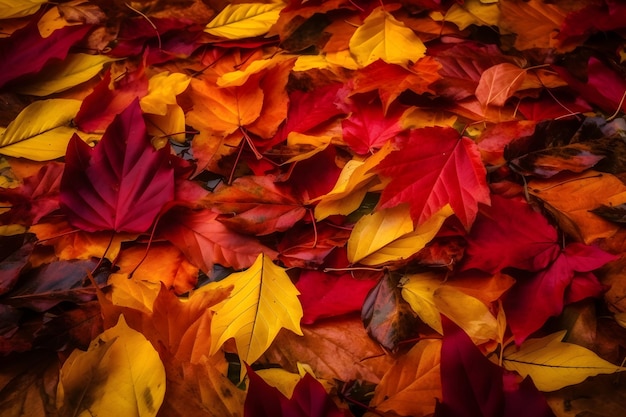 Photo a pile of colorful leaves on the floor