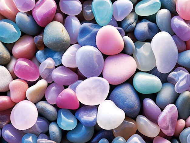 A pile of colorful pebbles with the word love on it.