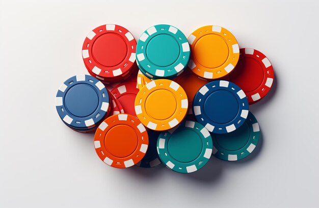 a pile of colorful poker chips