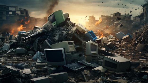 Pile of Computer Monitors on Top of Rubble