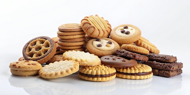 a pile of cookies with chocolate chips and chocolate chips