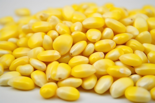 A pile of corn on a white surface