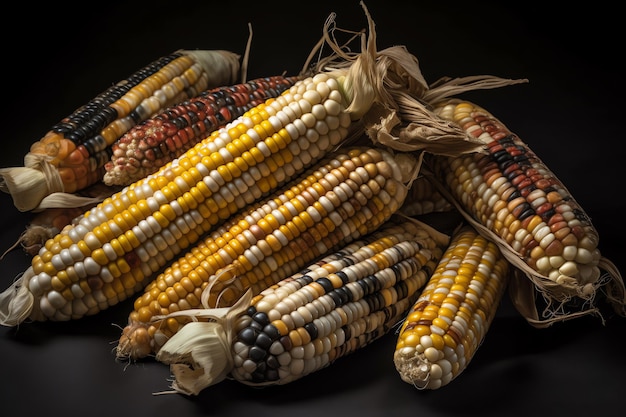A pile of corn with different colors and textures