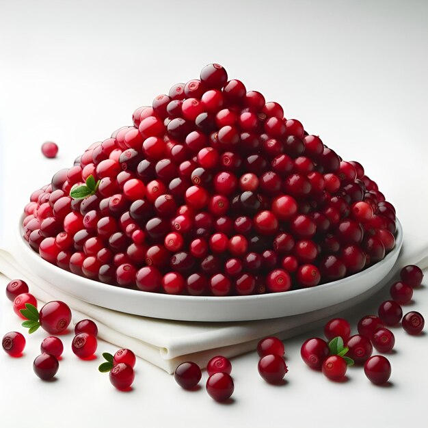 pile of cranberry on a white plate on a white background