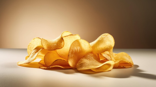 A pile of crisps on a table