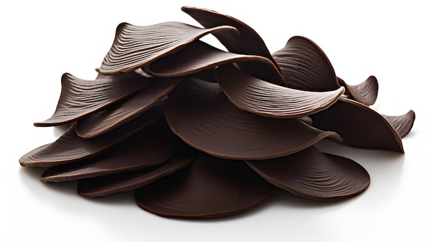 Pile of crispy dark chocolate wave chips isolated