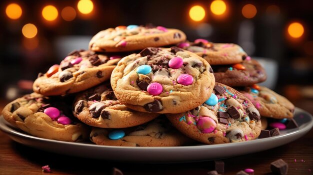 pile of crunchy and sweet chocolate cookies topped with chocolate granules