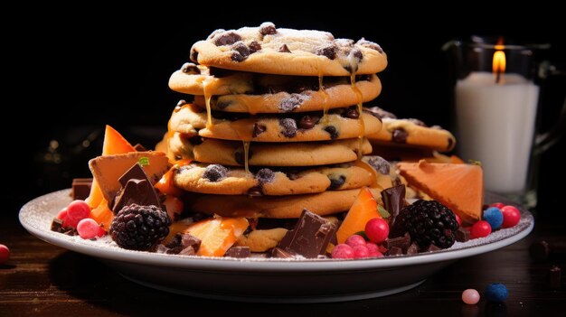 pile of crunchy and sweet chocolate cookies topped with chocolate granules