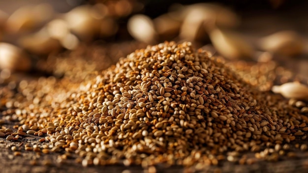 A pile of crushed coriander seeds used in ayurvedic cooking for their detoxifying and digestive