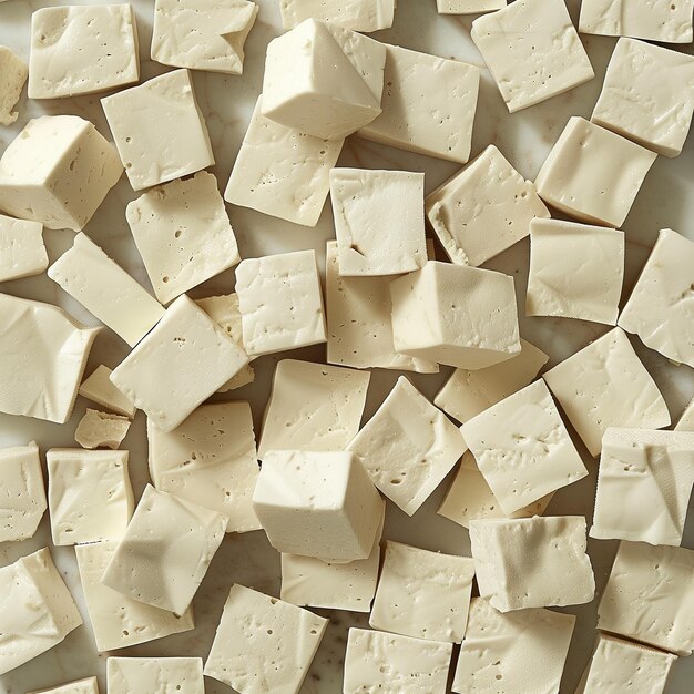 Photo a pile of cubes of tofu are shown