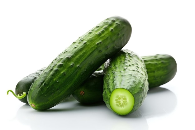 A pile of cucumbers on a white surface generative AI
