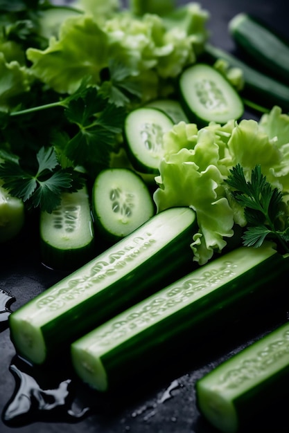 A pile of cucumbers with the words " food " on it.