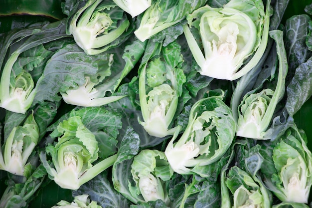 A pile of cut Brussels sprouts