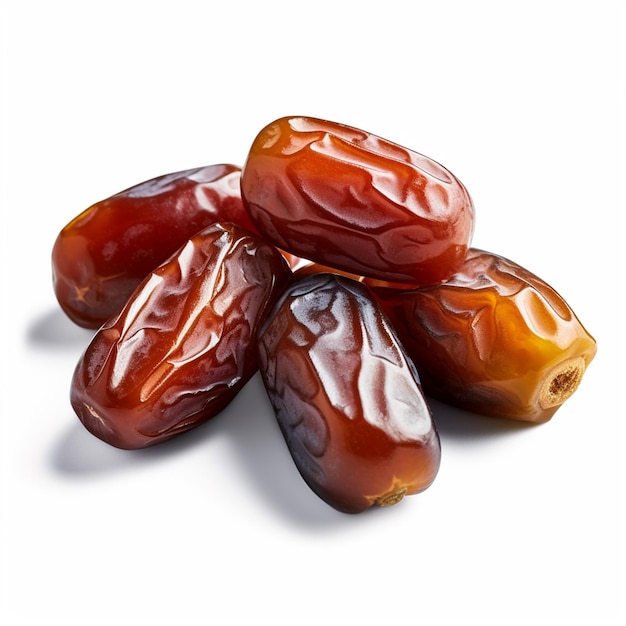 A pile of dates are on top of a white background.