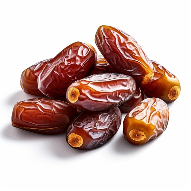 A pile of dates are on a white background.