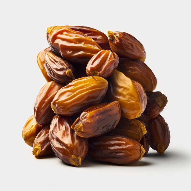A pile of dates on a white background.