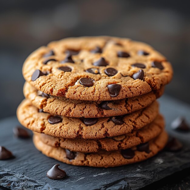 Pile of Delicious Chocolate Chip Cookies on a White Plate with Milk Bottles