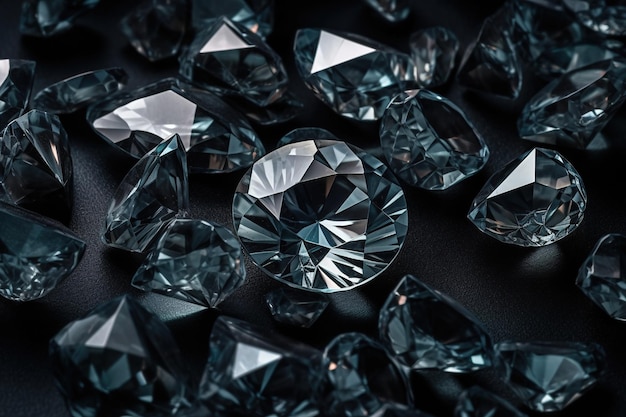 A pile of diamonds on a black background