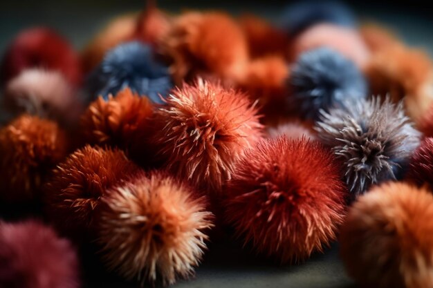 Photo a pile of different colored balls of wool.